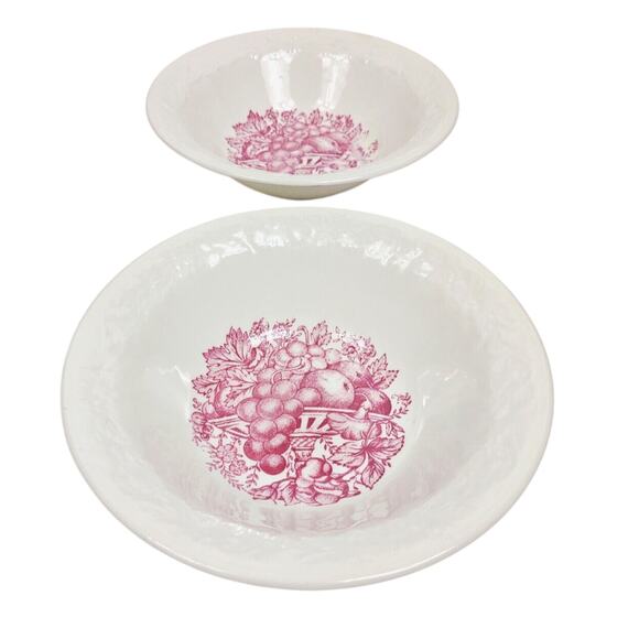 VTG Homer Laughlin Bowls Harvest Blue Mark H44N6 6" Red Fruit Pattern 4Pc - Picture 6 of 8